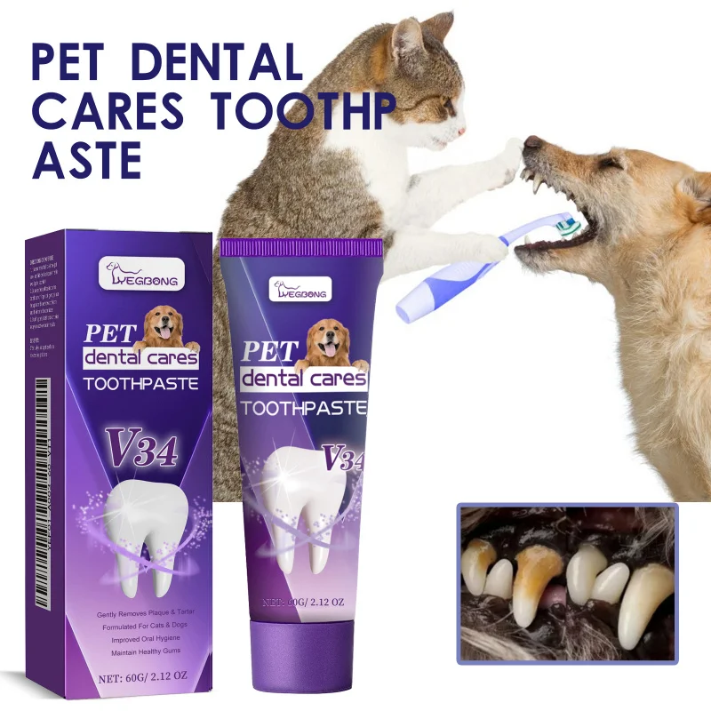

Pet Toothpaste For Dogs & Cats - Helps Clean Teeth & Freshen Breath With Gentle Formula For Daily Oral Care - V34 Formula