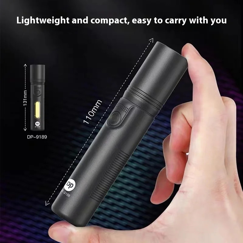 Zoomable edc Flashlight mini High Power Flashlight USB Rechargeable Led Flashlight With COB Sidelight For Work Light