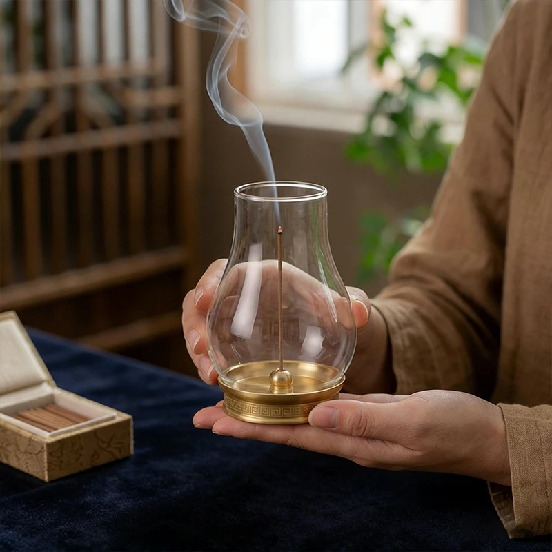 Retro Glass Incense Holder for Incense Sticks Anti-Ash Flying Incense Burner Candle Holder for Yoga Meditation Home Decor