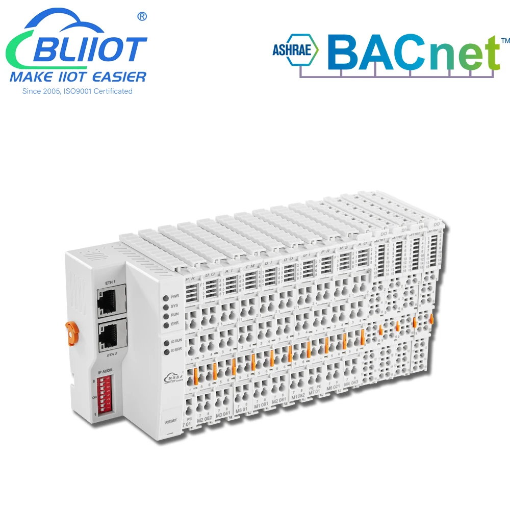 BMS BAS HVAC BACnet/IP Ethernet Distributed I//O Module Support DIN/DO/AIN/AO/RTD/TC Logic Control DDC Controller