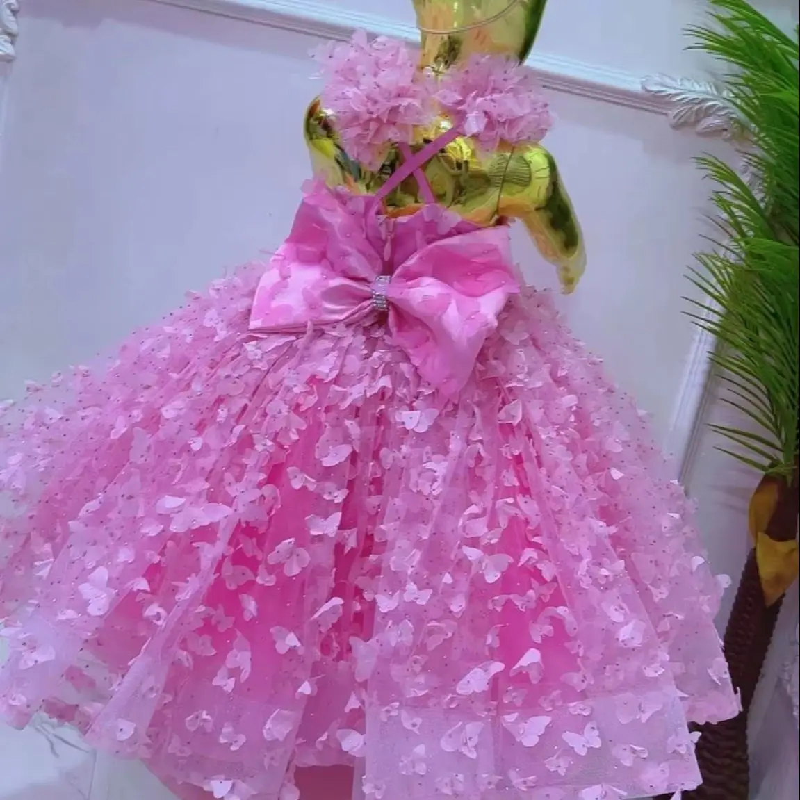 Pink Butterfly Flower Girl Dresses Toddler Girl's Birthday Gowns Customized Princess Baby Pageant Outfit Dress