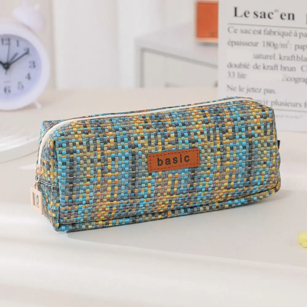 Durable Kawaii Woven Pencil Case INS Simplicity Scratch-proof Cosmetic Storage Bag Large Capacity Dopamine Pen Bag Girls