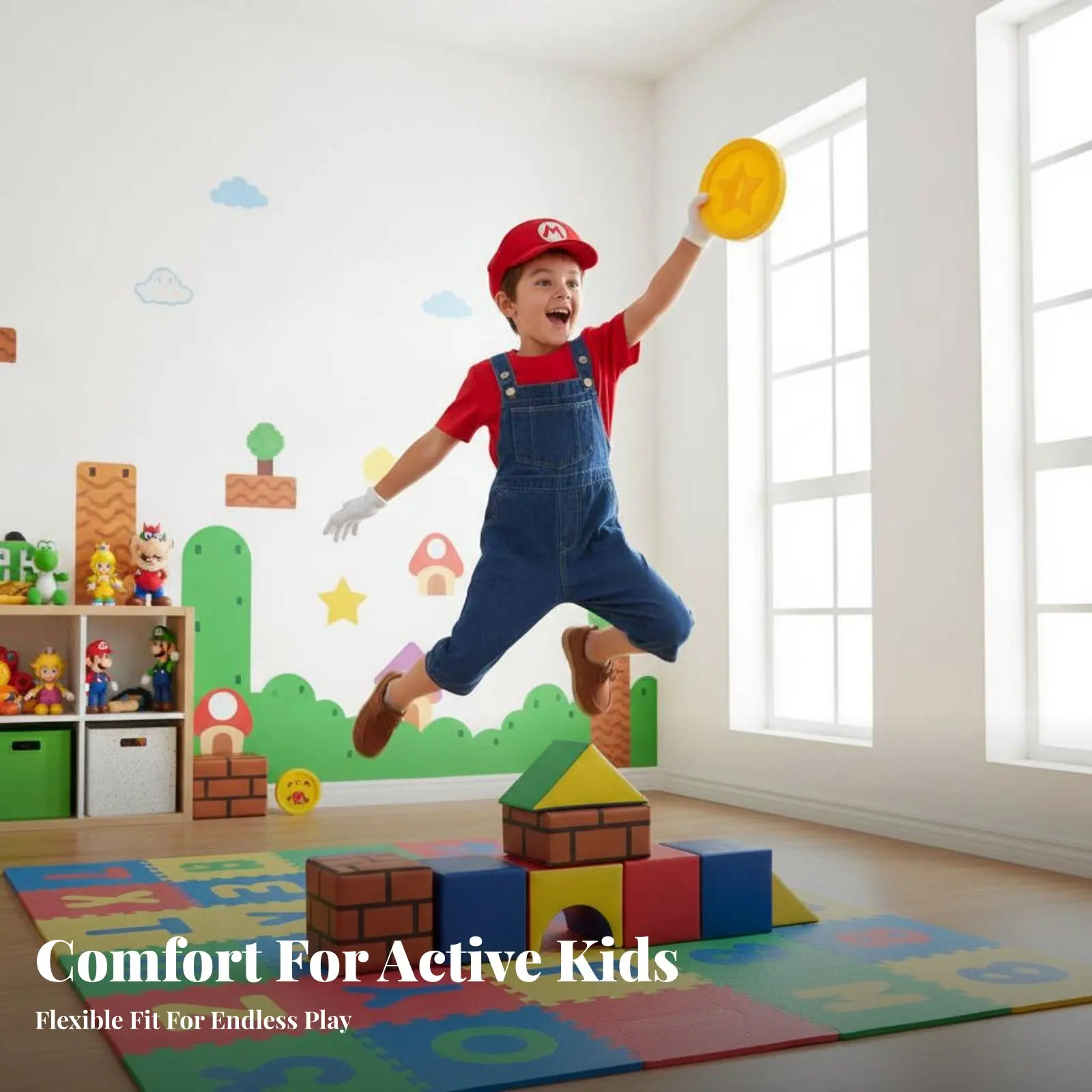 

Комплект из 5 предметов: Красная кепка и синие комбинезоны для косплея, дышащий набор для ролевых игр и школьных мероприятий