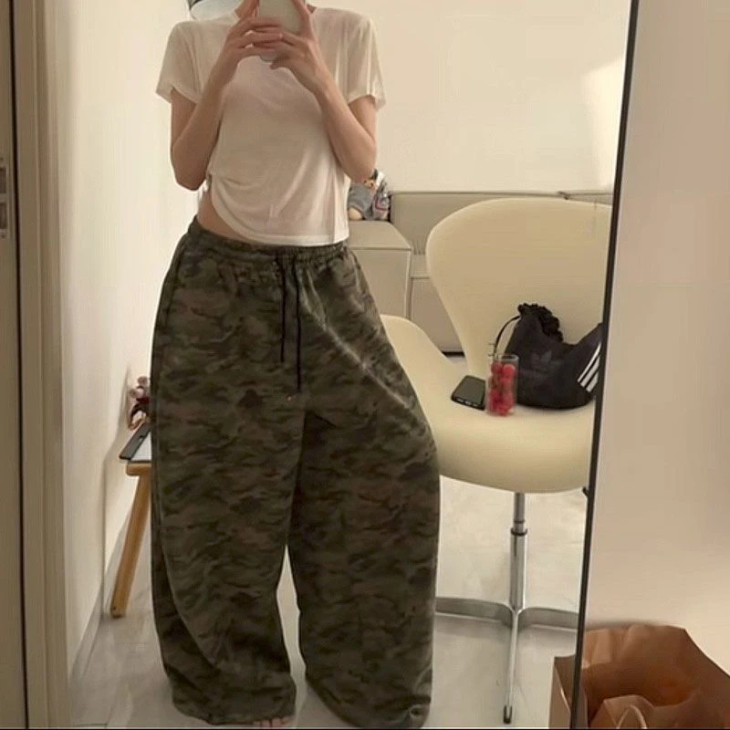 Y2K Vintage Camouflage Pants Women American Streetwear Baggy Sweatpants Summer Fashion Casual All Match Wide Leg Trousers New