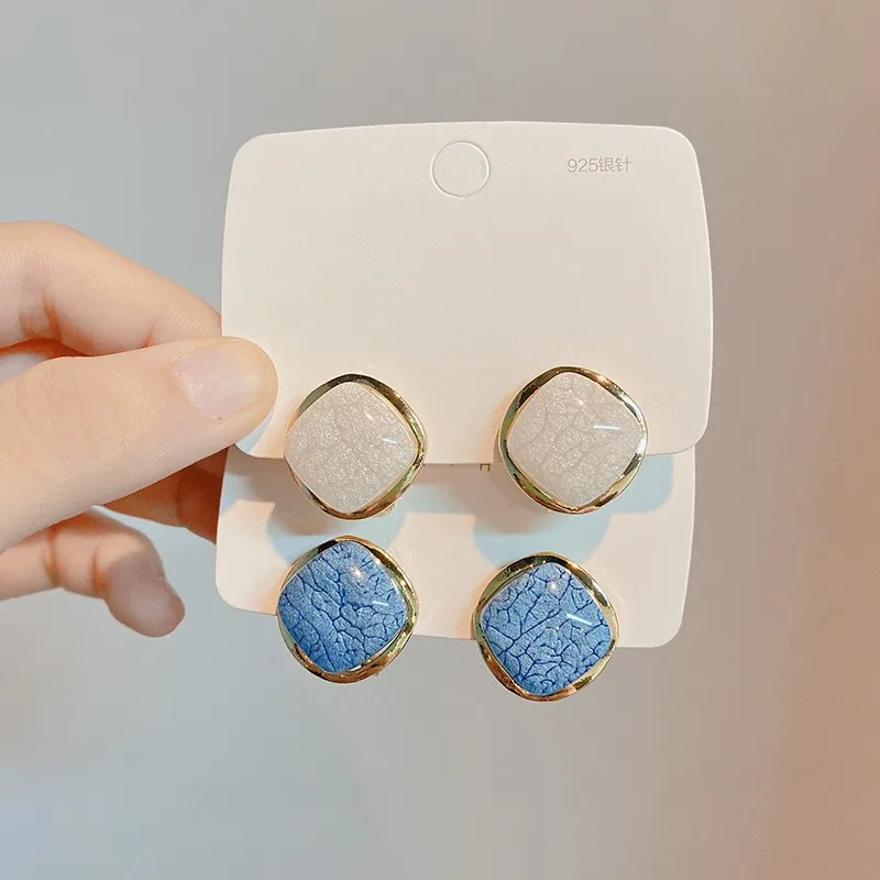 Temperament Ice Craved Square Marble Earrings For Women Lady Elegant French Texture Natural Stone Earrings Casual Party Jewelry