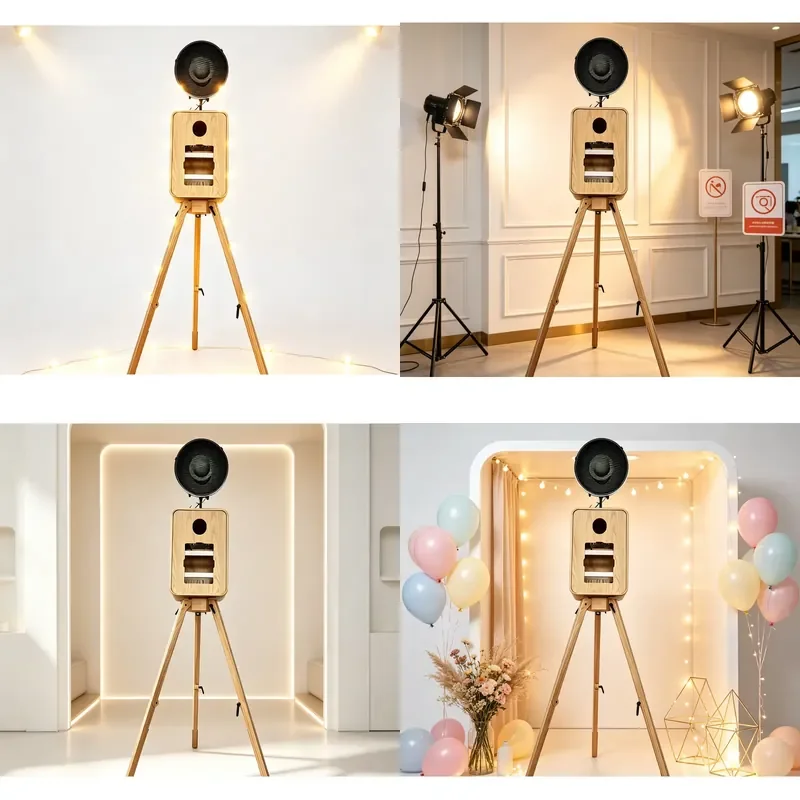 Customized High Quality Portable Compatible iPad Camera Vertical Single-sided Wooden Photo Booth for Friend Party