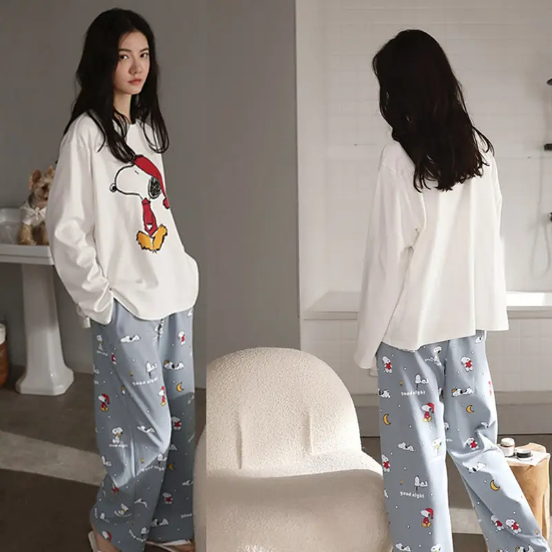 New Kawaii Cute Snoopy Pajamas Thin Style Long Pants Long Sleeves Loose Casual Sweet Home Clothes Birthday Gifts Girlfriend Gift