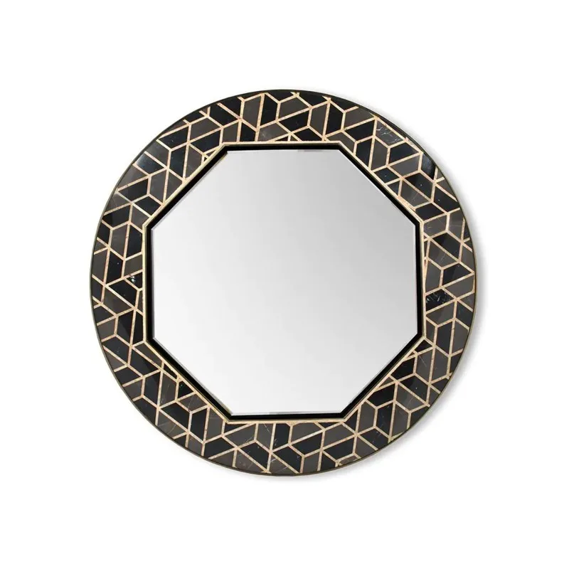 Round wall decorative mirror villa living room stainless steel entrance mirror marble bathroom mirror