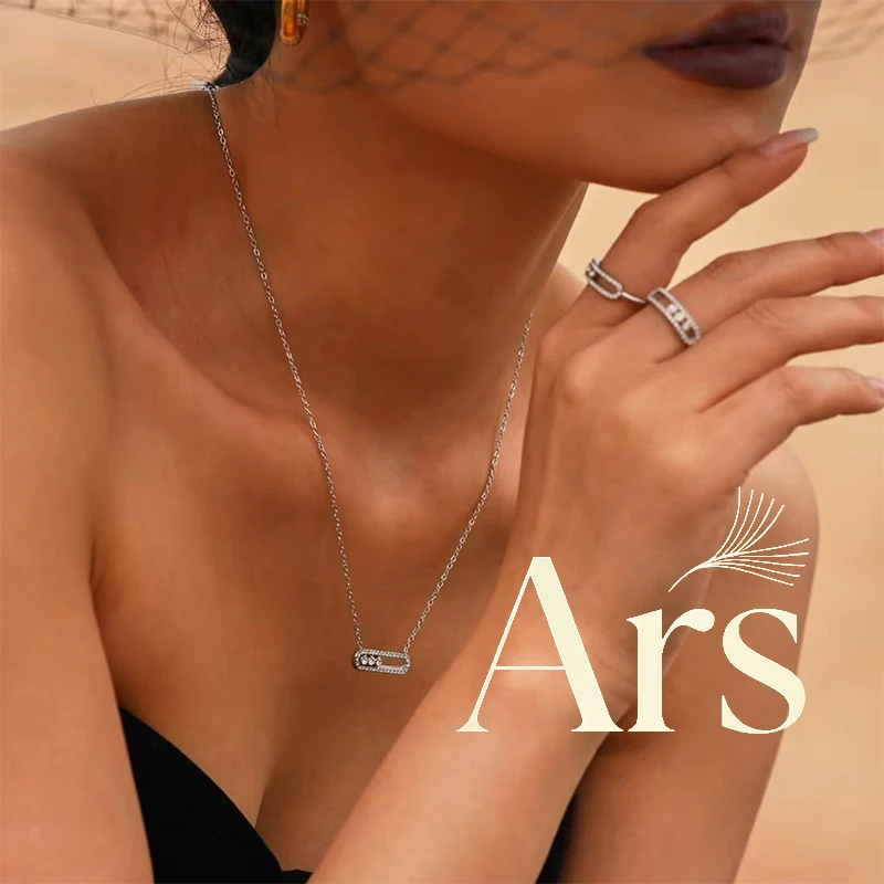 Collier pendentif ovale triple zircon mobile Ars, plaqué or 18 carats, chaîne fine en acier inoxydable, bijoux pour usage quotidien