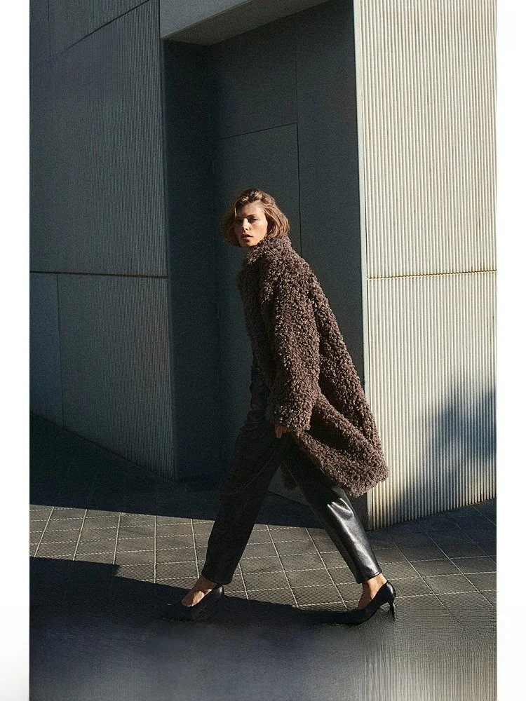 

H & M женское шерстяное пальто, зимнее модное повседневное мягкое теплое меховое пальто, верхняя одежда 70329, полиэфирное волокно средней длины