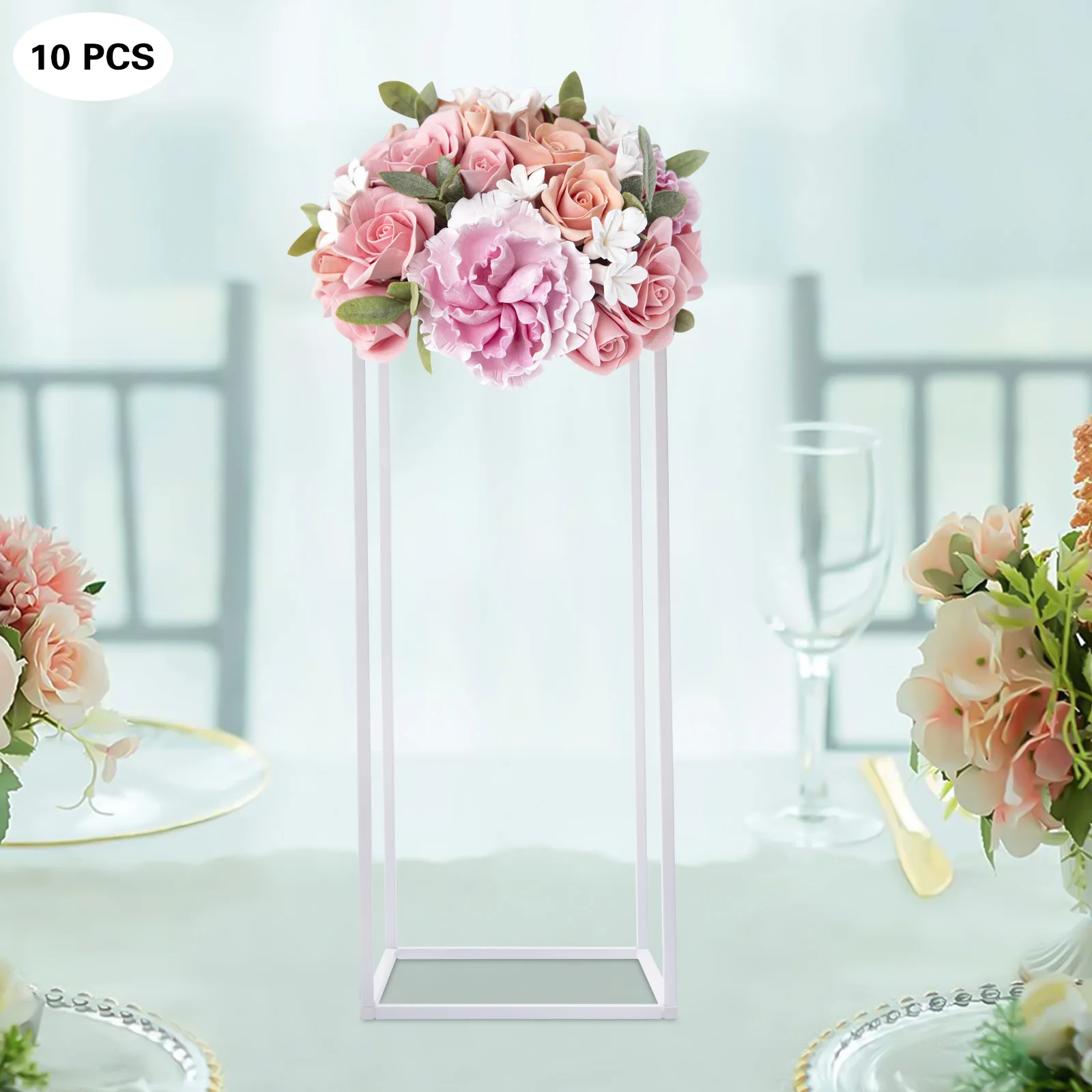 10Pcs Geometric Metal Stands Flower Floor Holders Wedding Centerpieces Rectangle Metal Flower Stand Wedding Party Decor