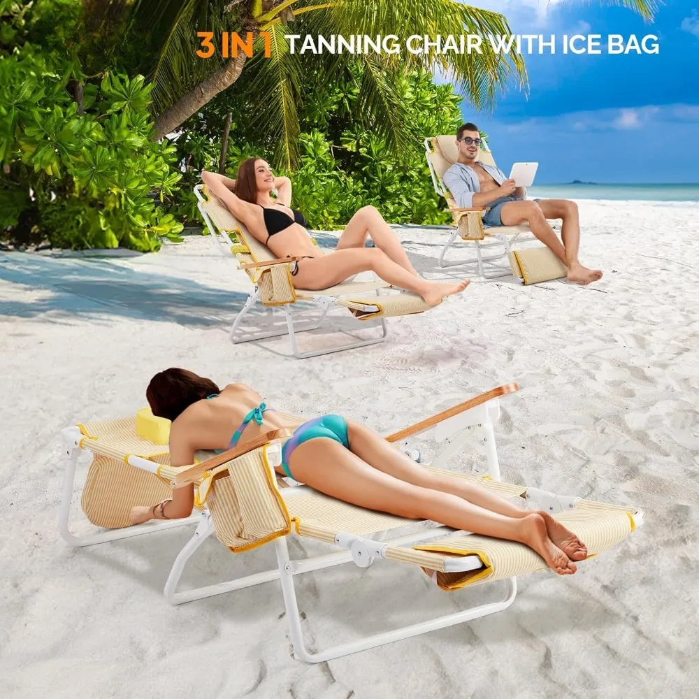 

Deluxe 3-in-1 Reclining Beach Chair – Adjustable Outdoor Lounge Chair with Padded Comfort​