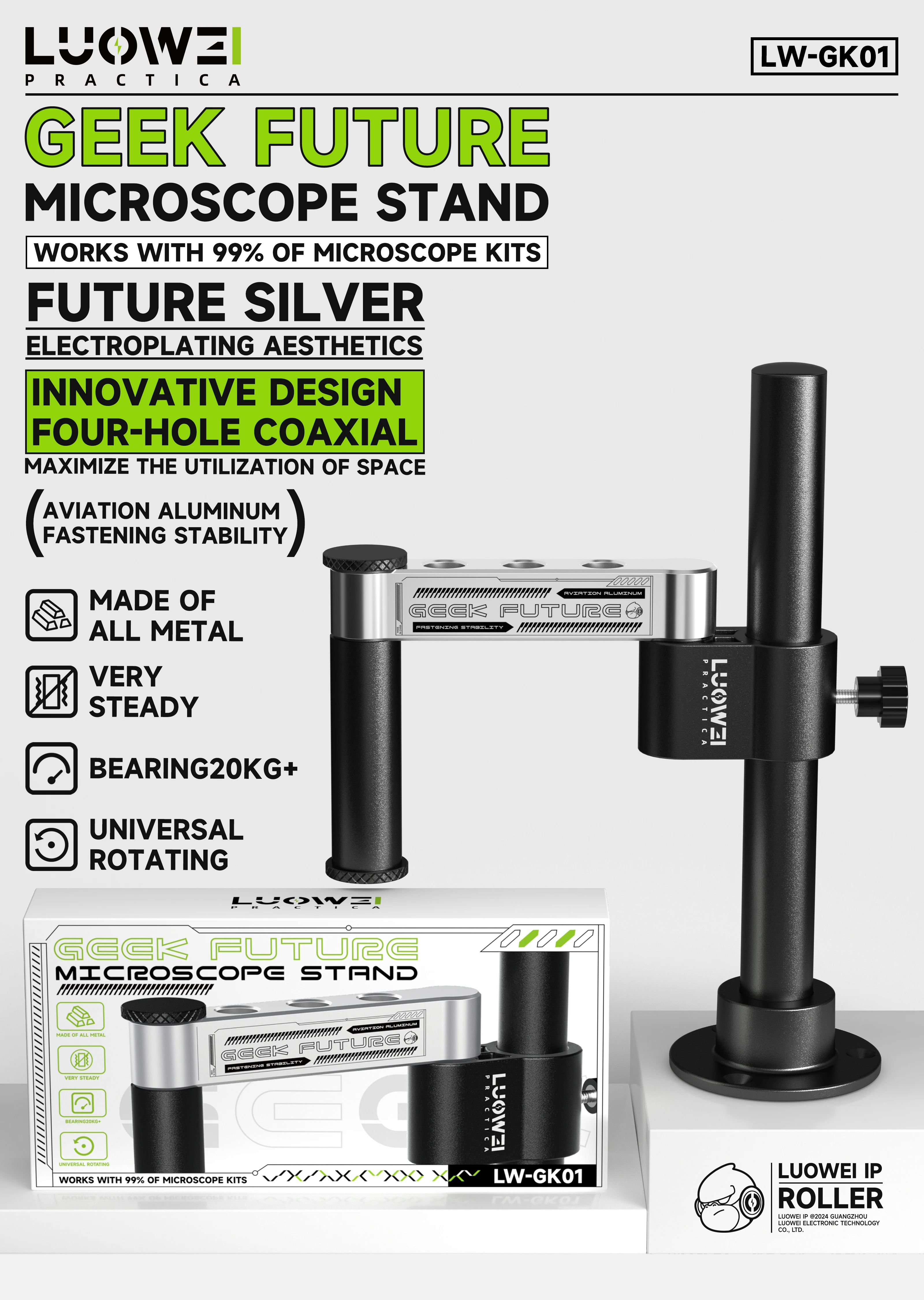 LUOWEI Geek Future Microscope Stand/Future Silver Stand/Support 99% Microscope/Microscope Holder Stand/Microscope Arm