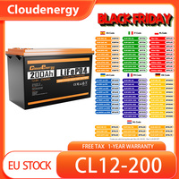 Cloudenergy 12V 200Ah LiFePO4 Battery Pack Backup Power, 2560Wh Energy, 6000+ Cycles, Built-in 100A BMS, IP63 Waterproof, M8