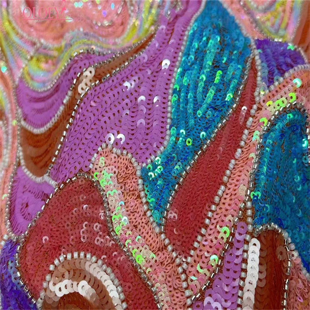 Latest Hot Sale Fashion Africa Lace Fabric High Quality Handmade Embroidery Lace With Beads Sequins Party For Wedding Dress