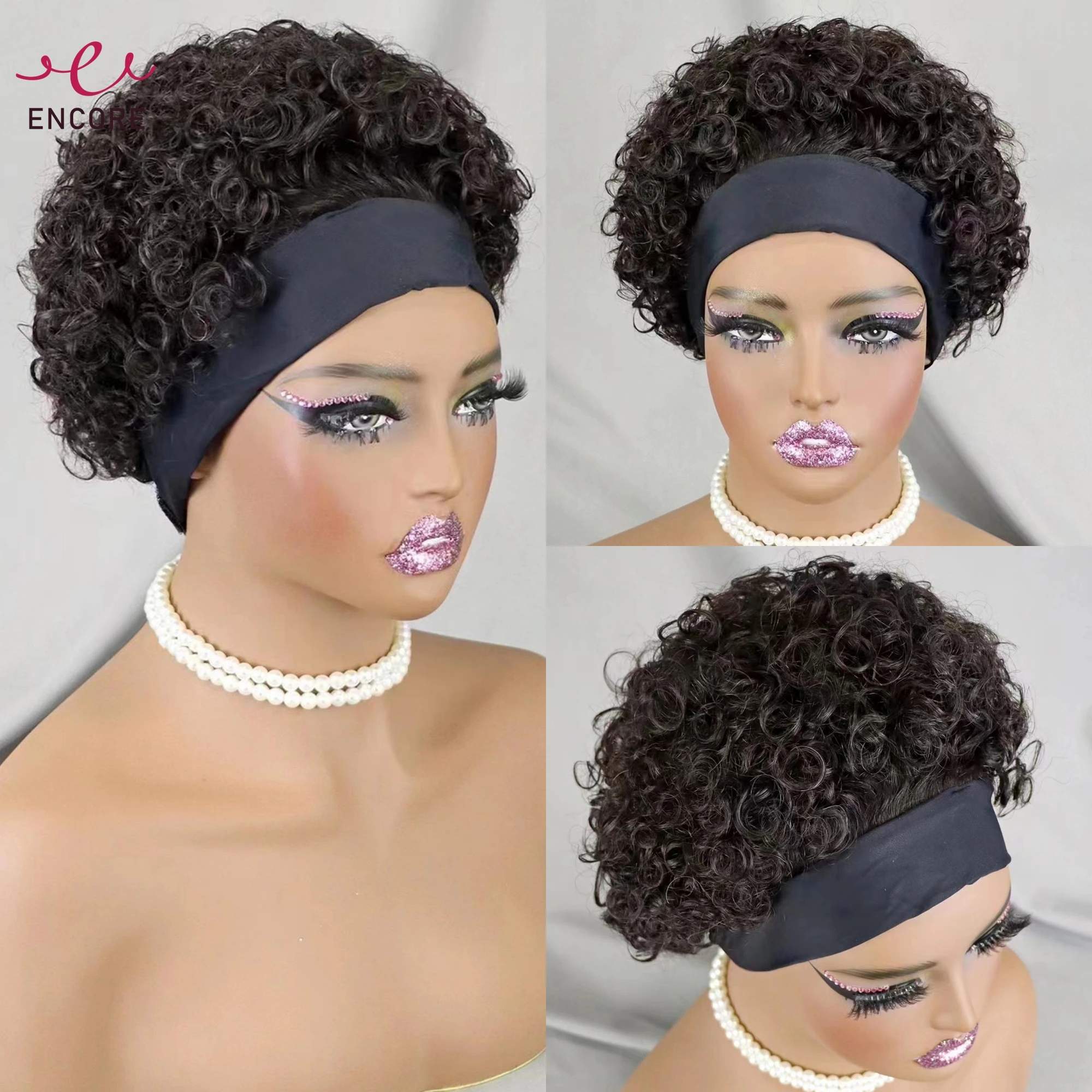 

200% плотность, надувные вьющиеся короткие парики машинного производства, парики из натуральных волос, парики из натуральных волос Remy с челкой для чернокожих женщин, предварительно выщипанные