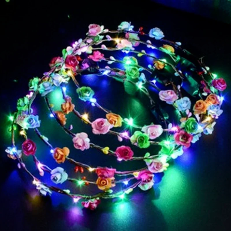 24pcs LED Glowing Crown Flower Hair Band Wreath Party Children Girl Women Headband Christmas Decoration