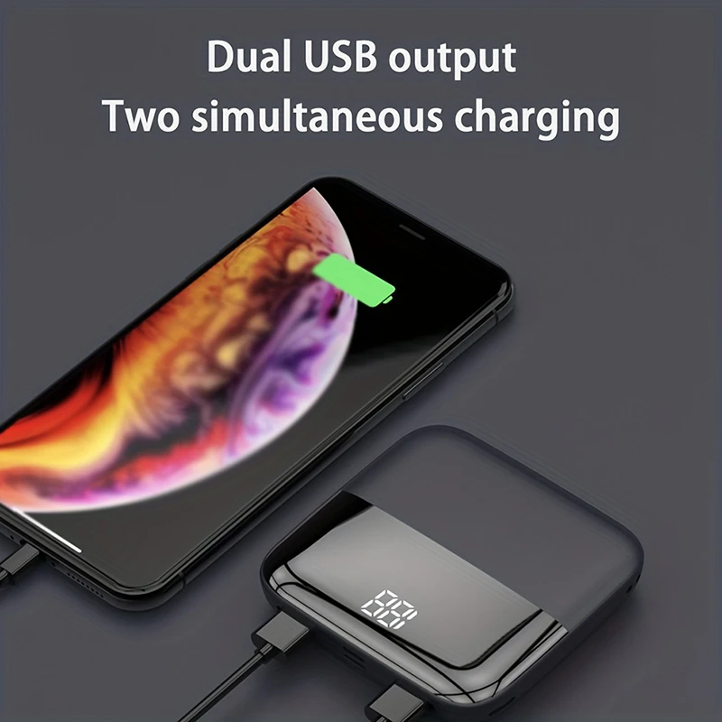 10000mah For Mini Large Capacity Power Bank Portable Digital Display Fast Charging Dual Usb Ultra Slim External Battery 2pcs