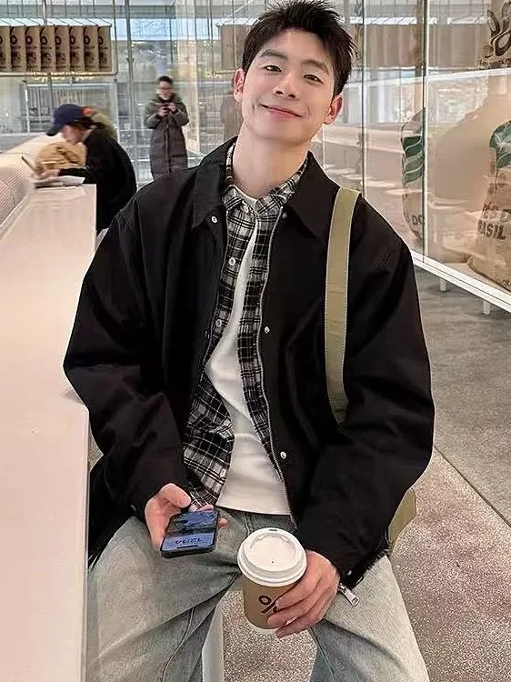 

Корейский воротник, свободная рабочая одежда, джет, мужская весенне-осенняя верхняя одежда высокого чувствительного цвета, повседневная модная одежда