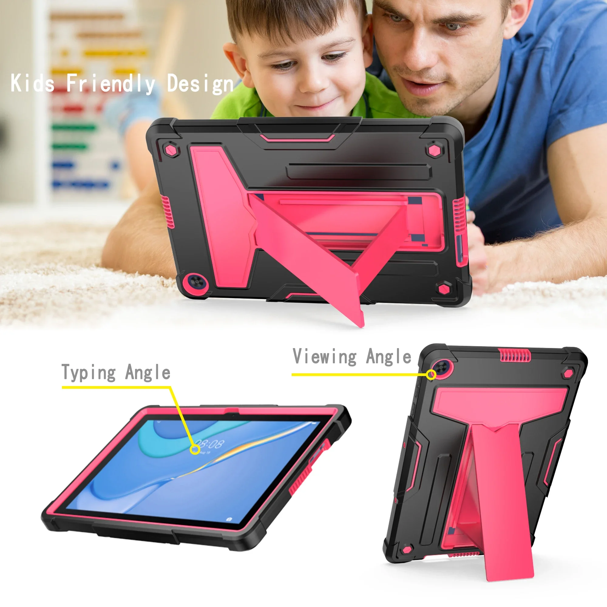 حافظة لهاتف هواوي MatePad T10/T10S، حامل متعدد الزوايا على شكل حرف T، تصميم متباين، يجب اقتناؤه للمكتب/الدراسة/الترفيه