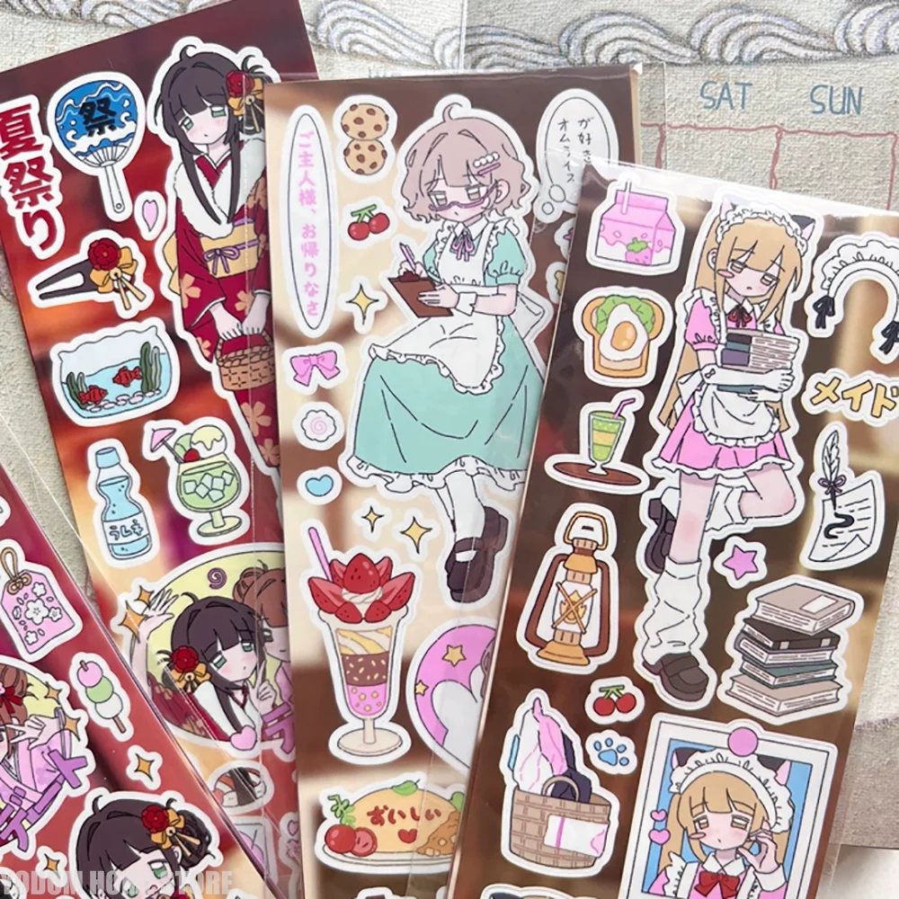 Vintage Showa Anime Niedliche Dienstmädchen 63cm Aufkleberrolle, DIY Scrapbook Bastelzubehör für Handyhülle Wasserflasche Dekoration