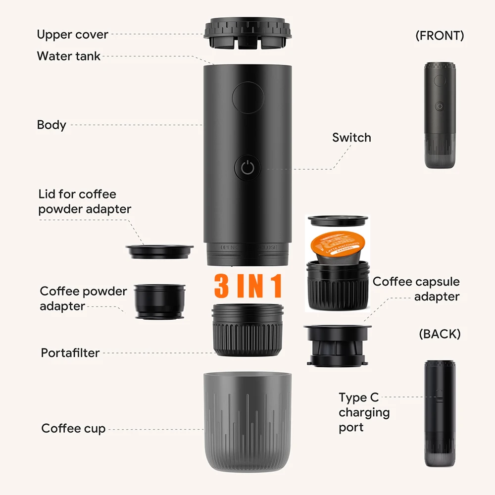 Travel portable Espresso coffee machine 2 in1 for cars families outdoor camping coffee machine capsule powder Nespresso
