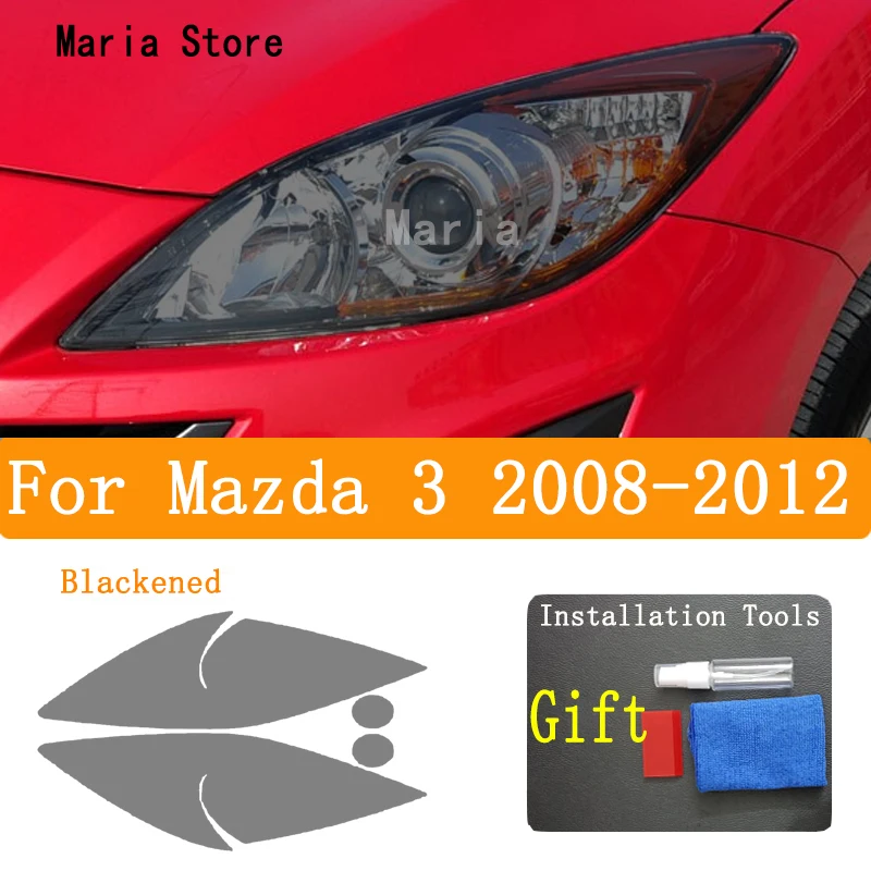 For Mazda 3 2008-2012-Accessories -Car Headlight Protective Film Headlamp Restoration Transparent Black TPU Sticker