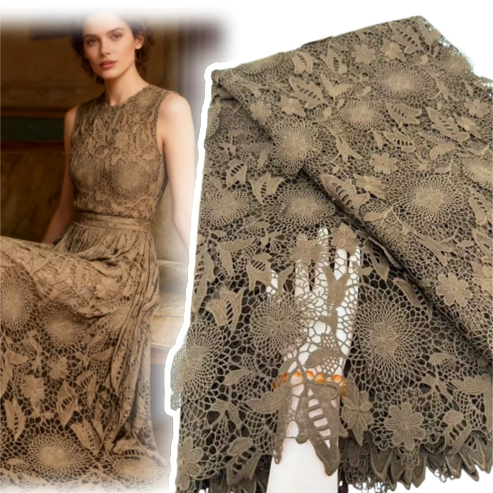 

Luxury African Guipure Cord Sequins Beads Lace Fabric 2025 High Quality Nigerian Water Soluble Lace Fabric For Women Dress 1875