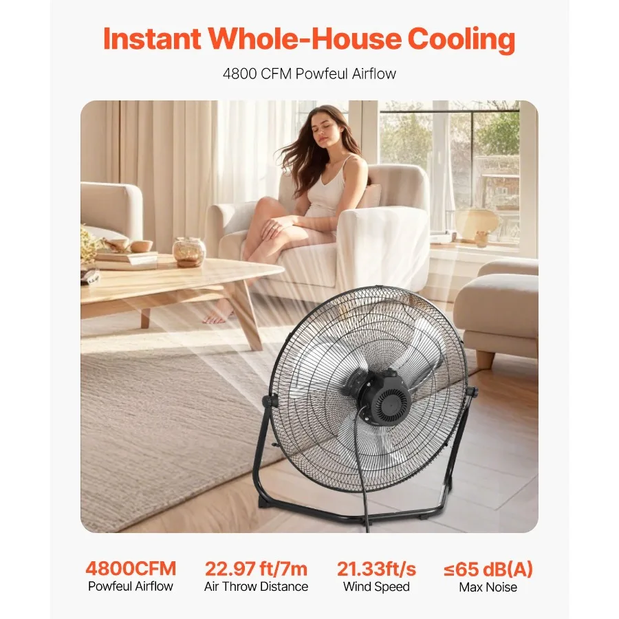 2 PCS Floor Fans 3 Speeds High Velocity Heavy Duty 20 Inch Industrial Metal Fan 4800 CFM 360 Adjustable Tilt 21.33 ft/sec Airfl