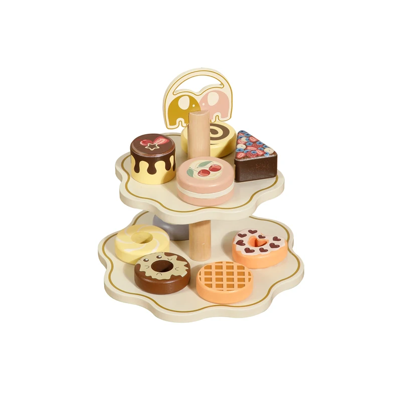 2025 New Arrival Baby Role Play Afternoon Cake Dessert Stand Set Game Educational Pretend Kitchen Toys for Boys Girls