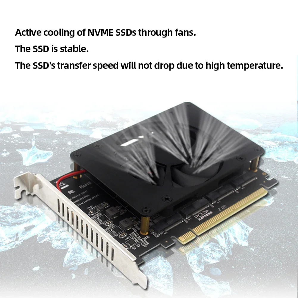 M.2 NVME M KEY SSD para PCIe 4.0 X16 Adaptador com Dissipador de Calor PCIEX16 NVME M.2 MKEY SSD RAID Array Expansão 4 X 32 Gbps