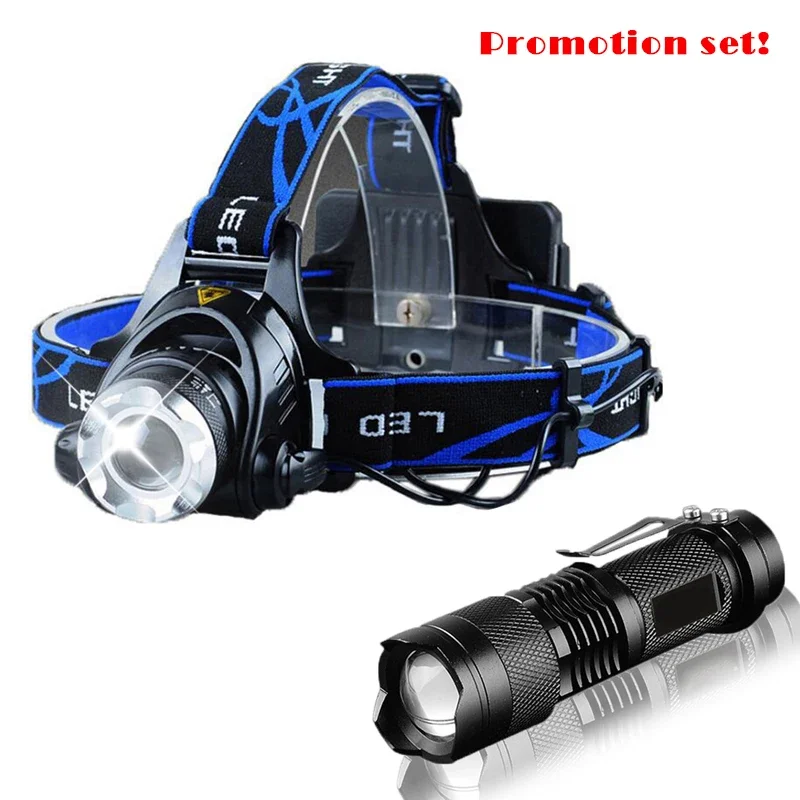 

3800LM Head lamp LED Headlight T6 Head lights headlamps + Q5 Mini flashlight 2000lm Zoomable Zaklamp Taschenlampe