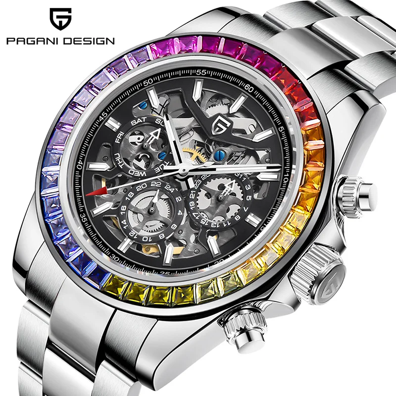 

PAGANI DESIGN Men's watch P1777 Multi-function mechanical watch hollow steel waterproof