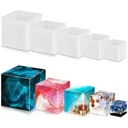 5 pcs Square Resin Mold Silicone, Epoxy Resin Pouring Mold DIY Box Resin Mold Silicone Resin Set Mold, Transparent Cube Silicone