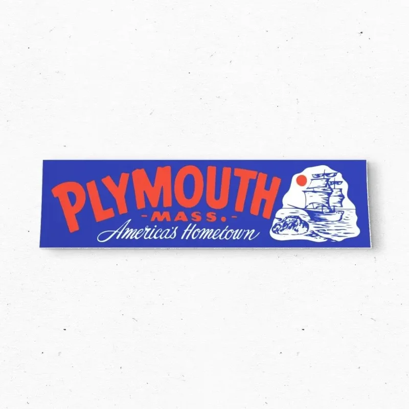 

Plymouth MASSACHUSETTS Bumper Sticker - Tourism USA Vintage Style Vinyl 80s 90s - Bumper Stickers - Car Stickers