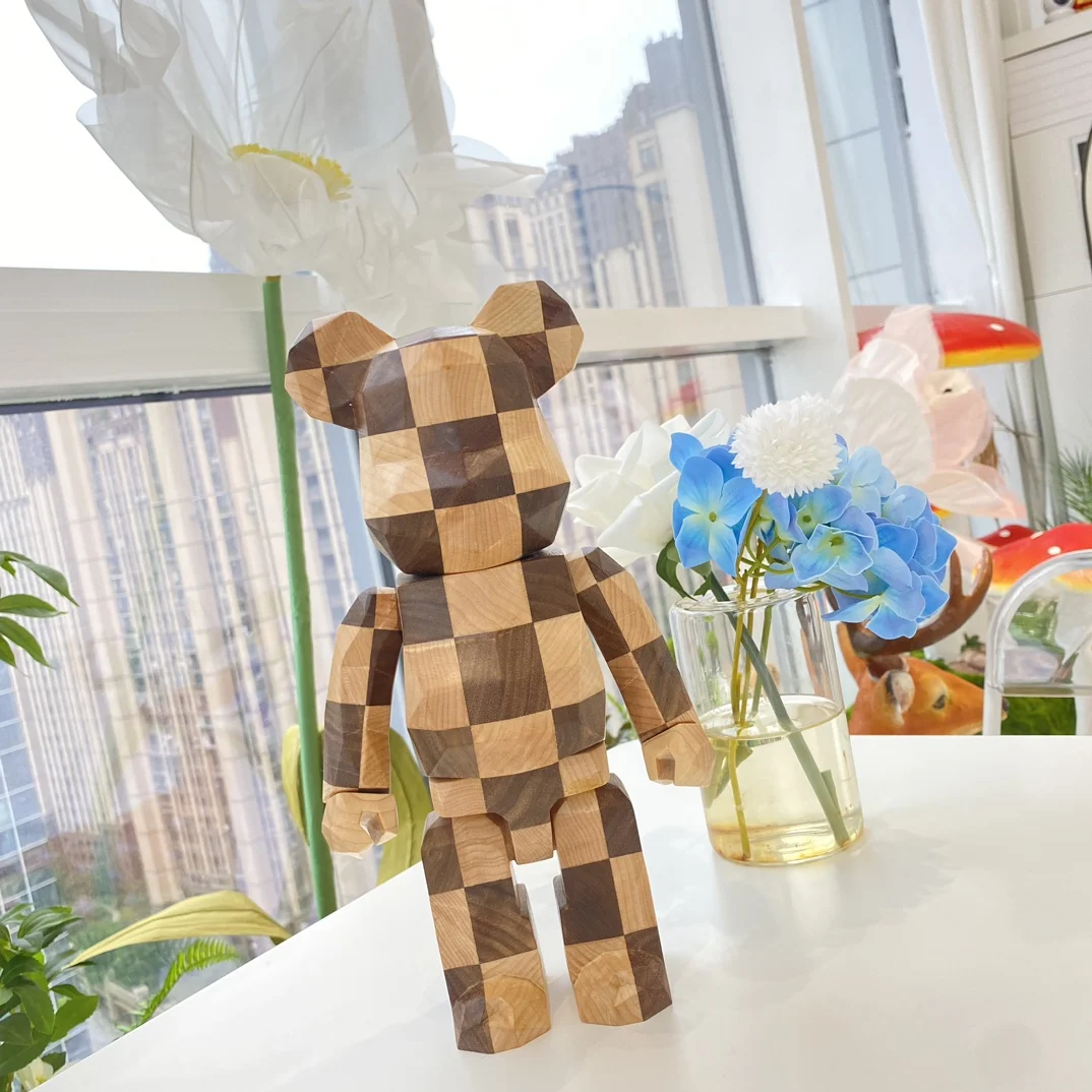 Bearbrick-Échiquier en diamant avec ours à carreaux, ours de construction fait à la main, cadeaux de collection de figurines, beurre recommandé, nuits, 11 pouces, 400%