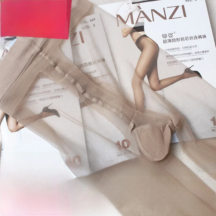 Manzi 0D Ultra-Thin Invisible Cored Wire T Crotch/Crotch Seamless Panhose Women's Stockings Toe Transparent 638