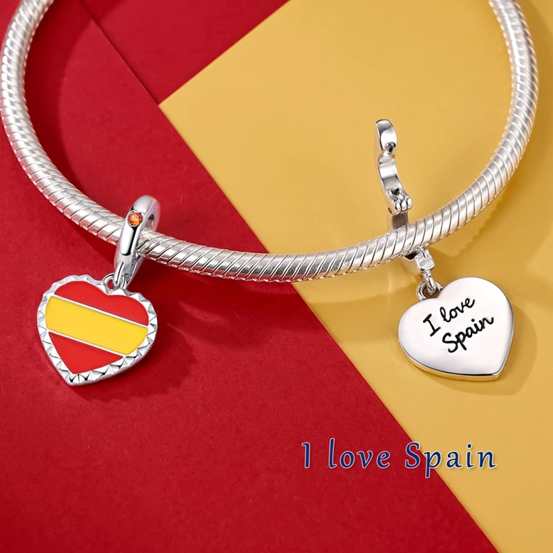 925 Sterling Silver Brazil Mexico Spain Germany British Flag Universal Buckle Pendant Fit Original Bracelet DIY Women Jewelry view 5