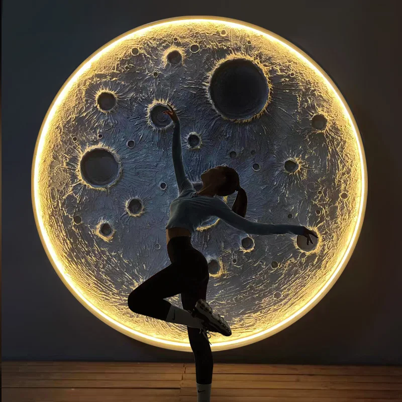 

3D three-dimensional relief moon lamp wall lamp Internet celebrity camping restaurant bar background wall decoration round moon