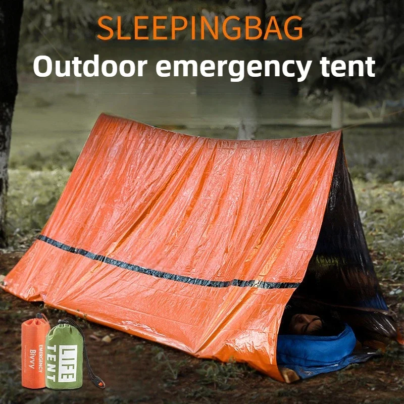 2 Person Emergency Shelter Bivy Survival Tent Kit Mylar Tube Tent Sleeping Bag Waterproof Outdoor Camping SOS Thermal Blanket