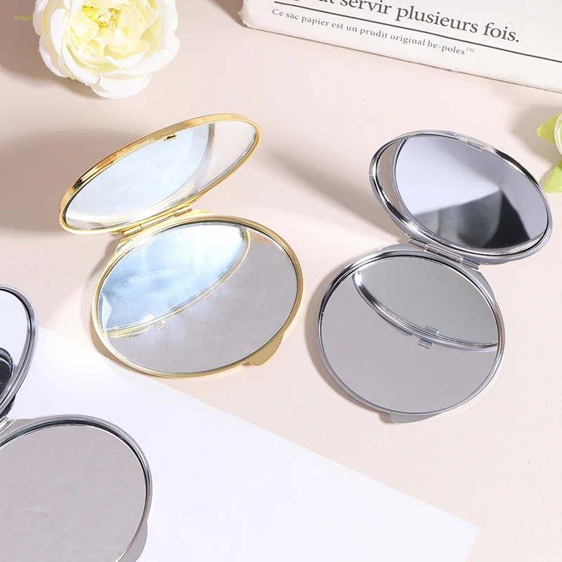 1pcs Portable Women Stainless Steel Makeup Tool Mirror Hand Pocket Folded-Side Cosmetic Make Up Mirror Small Various Shapes