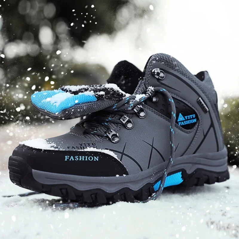 Brand Men Winter Snow Boots Waterproof Leather Sneakers Super  Warm Men\'s Boots Outdoor Male Hiking Boots Work Shoes Size 39-47