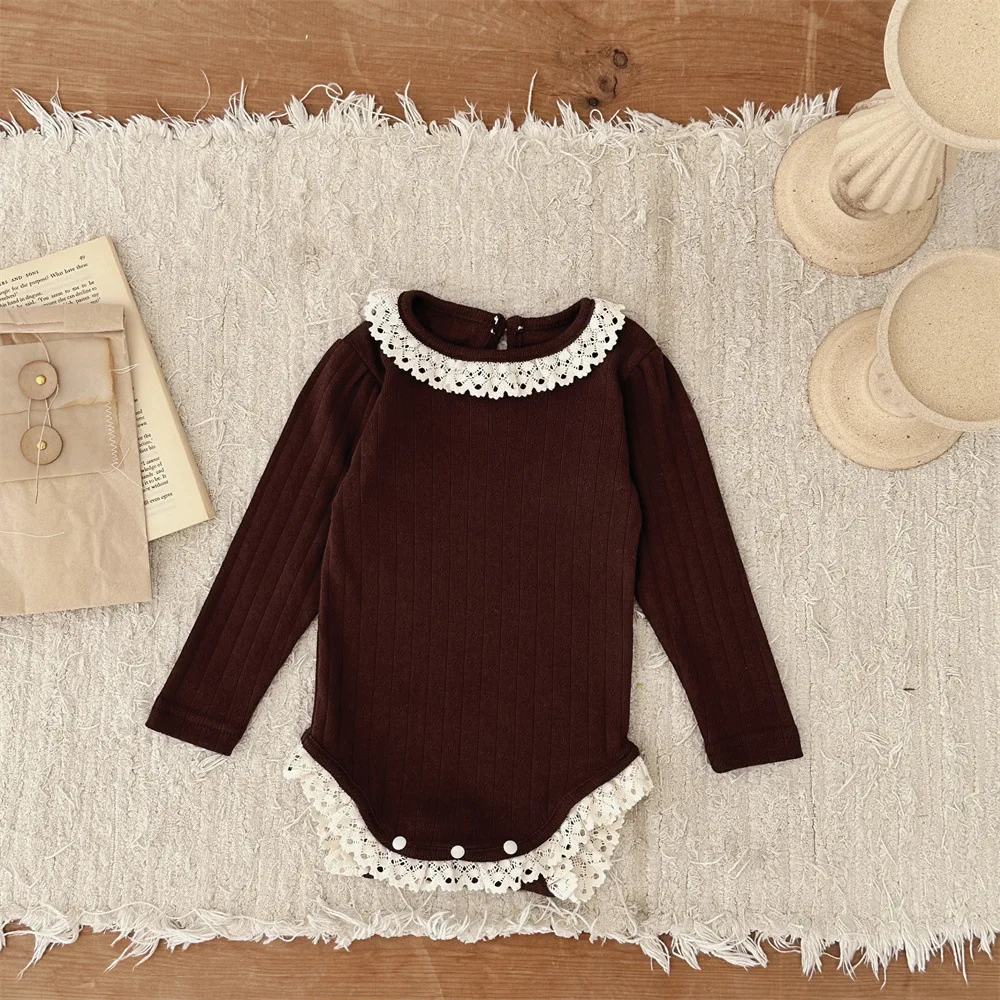 Newborn Baby Girls Clothes Lace Collar Baby Bodysuit &One Piece Full Sleeve BabyStriped Clothing