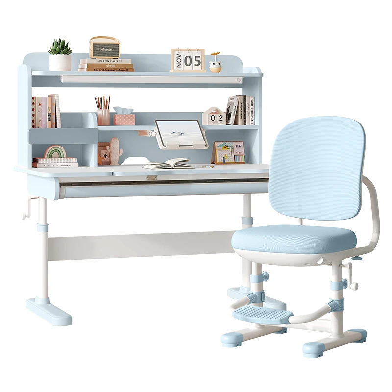 Ergonomic Kids Study Table Home Furniture Smart Design Anti-Hunchback Children Learning Desk and Chair Set With Bookshelf