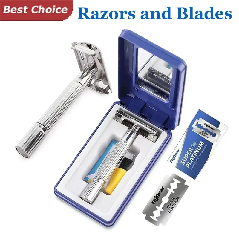 

Мужская бритва для бритья бороды с двойным лезвием - традиционная классическая безопасная бритва для парикмахера, аксессуары для укладки, набор для ухода за волосами