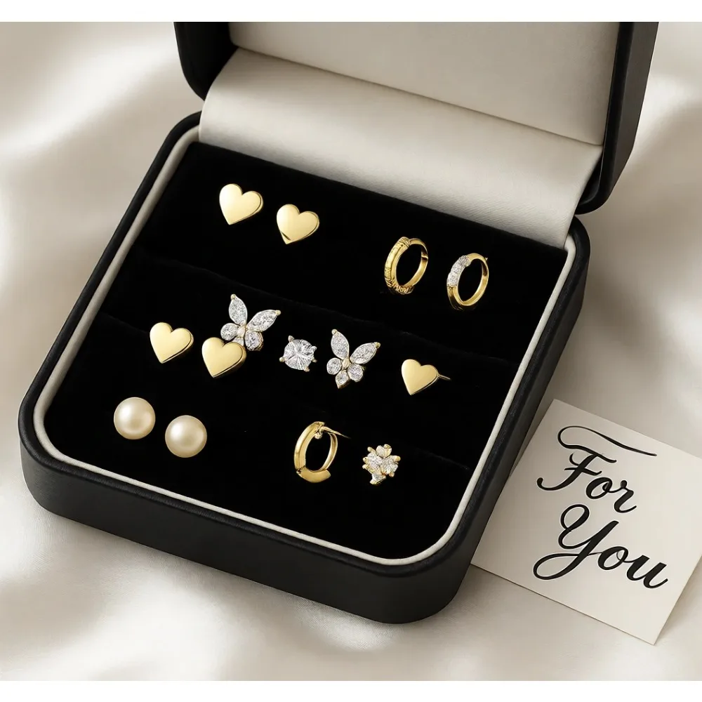 

Гипоаллергенный набор сережек из хирургической стали, 12 пар, водонепроницаемые, золотистые, маленькие, с плоской застежкой, для чувствительных ушей