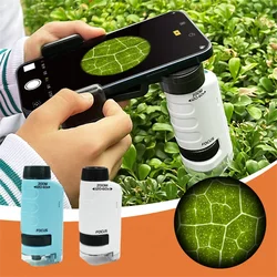 Kids Science Microscope Toy 60-120x With LED Light Outdoor Mini Pocket Handheld Microscope Science Experiment Equipment