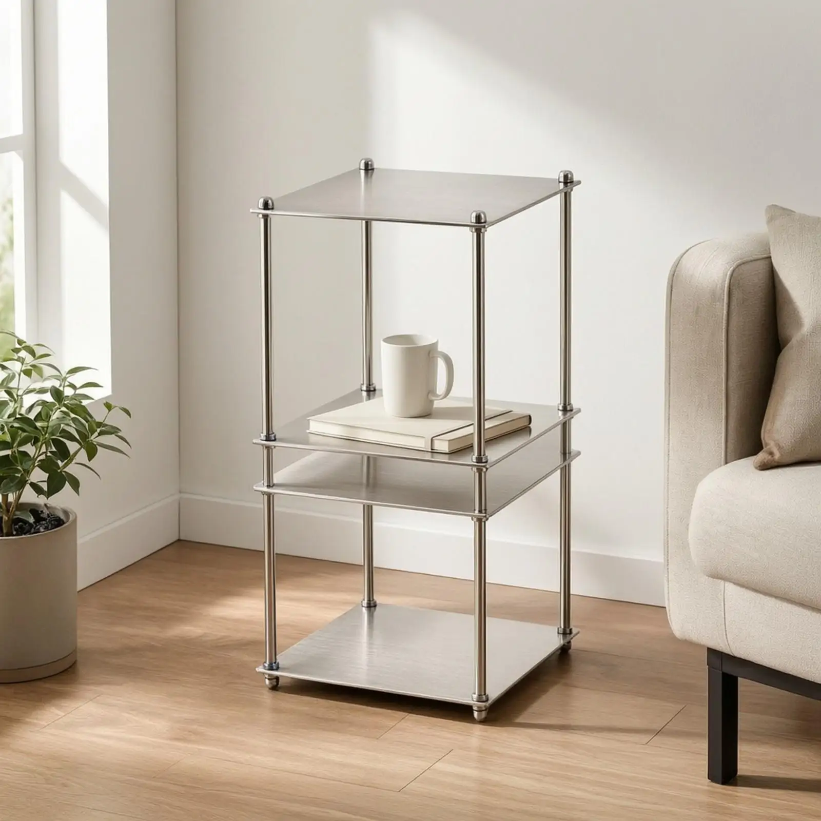 Modular Organizer Rack Stainless Steel Storage Shelf Freestanding Unit with Visible Shelves for Books Food Household