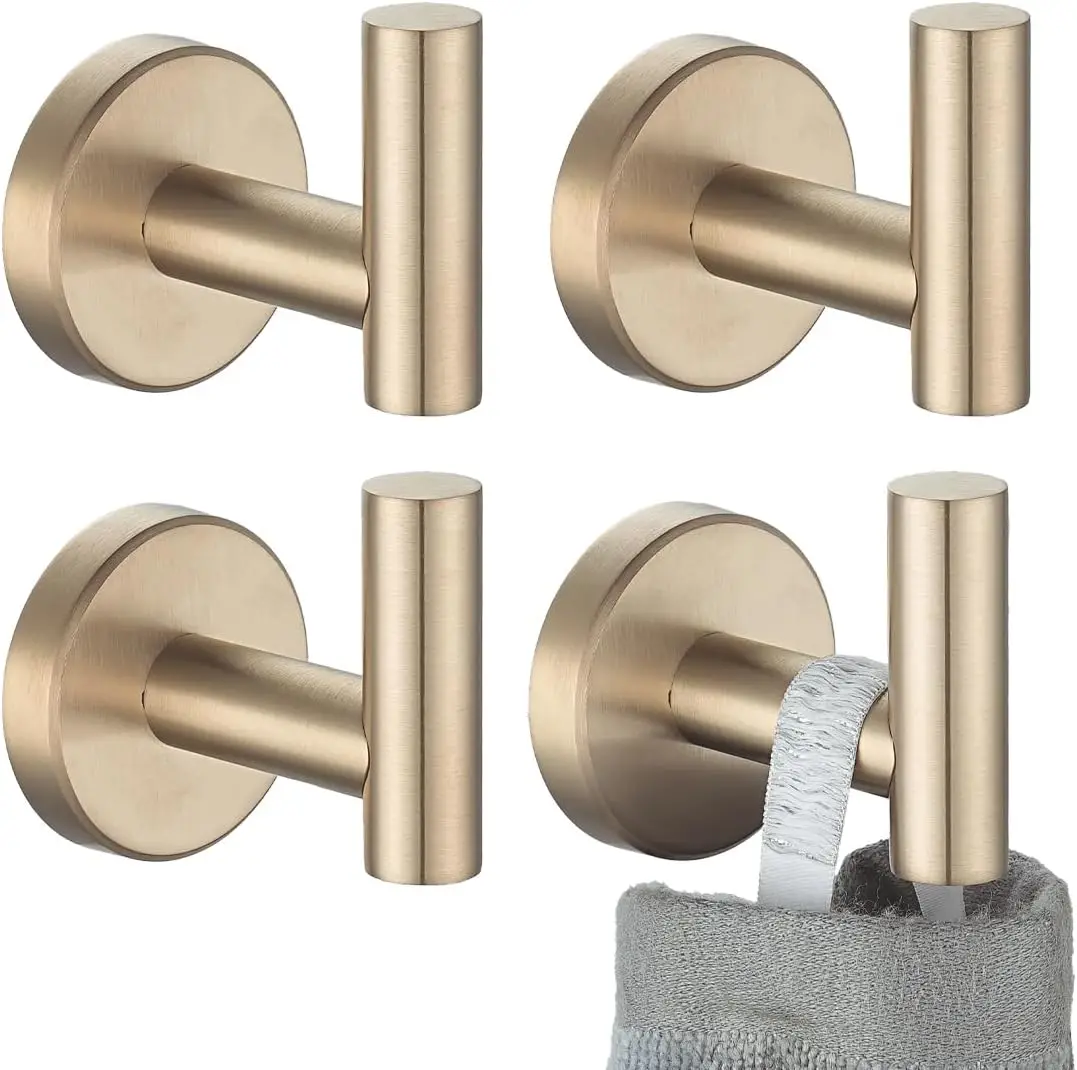 

Bathroom Towel Hook Champagne Bronze, Coat Robe Clothes Hook for Bathroom Wall Mounted (Pack of 4), SUS 304 Stainless Steel