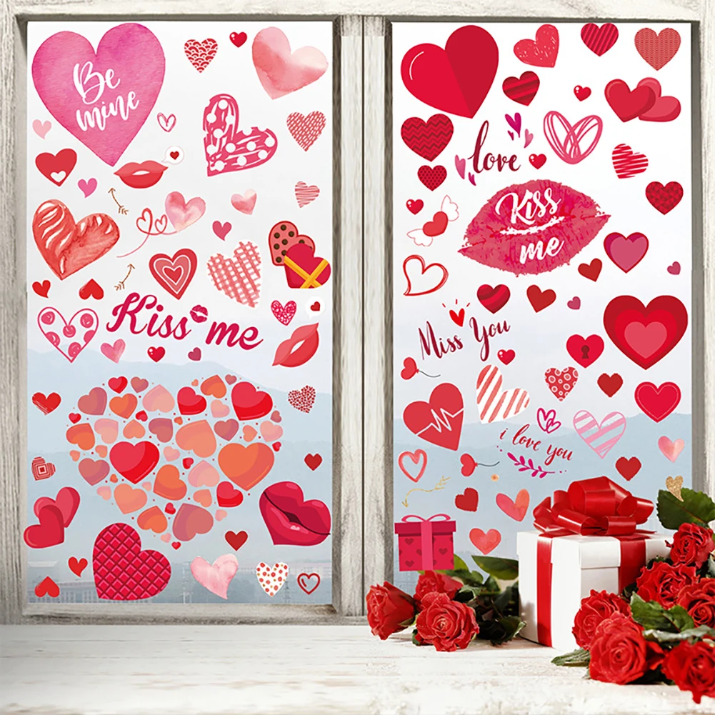 9 Sheets Valentines Day Window Decals Waterproof Double-Sided Window Stickers Static Clings For Glass Door Mirror Decorations